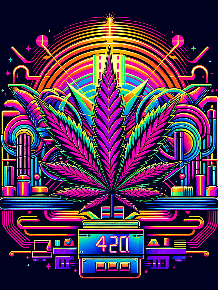 Cannabis Leaf - 420 Synthwave - Design | Framed Wall Art Poster product image (1)