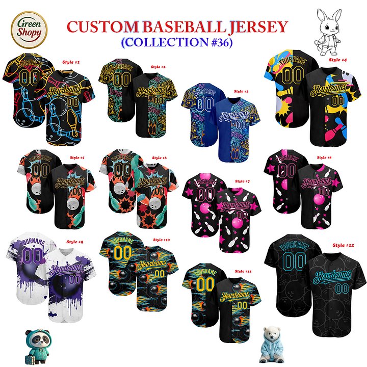 Authentic Baseball Jersey, Custom Baseball Jersey, Personalized Sport Jersey, Colorful, Number, Bowling product image (181)