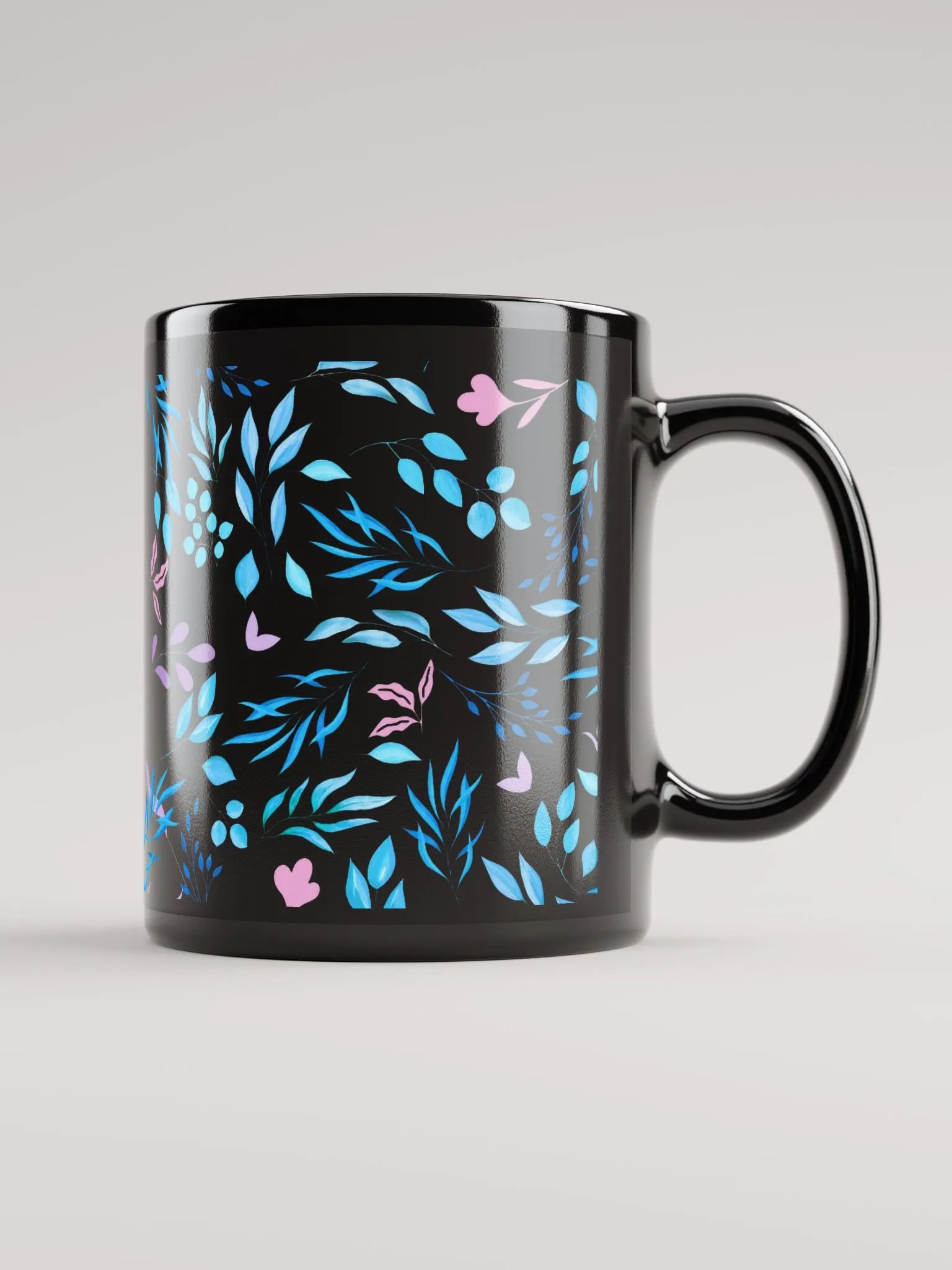 Blue And Purple Leaves Artistic Design Black Mug product image (1)