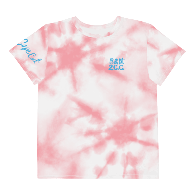 🦩YOUTH | Girls’ | BOURNE to Cape Cod™ | Logo Tee – All-Over Print | BRN.2C.C.™ | Coastal Cutie Vibes💖 | Blue Logo on Pink Tie-Dye product image (1)