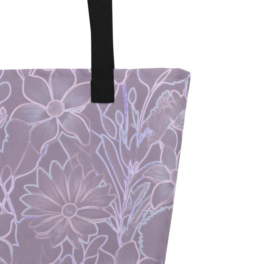 Line art Gray and White Floral/All-Over Print Large Tote Bag w/ Pocket by Sublicolor product image (2)