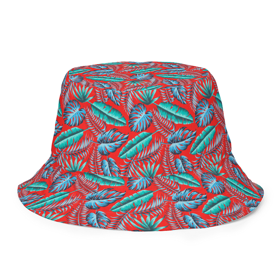 Bold Tropical Reversible Bucket Hat – Red Jungle Leaf Print product image (8)