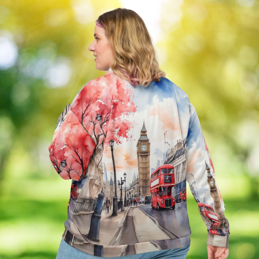 London England Watercolor All Over Print Bomber Jacket product image (8)