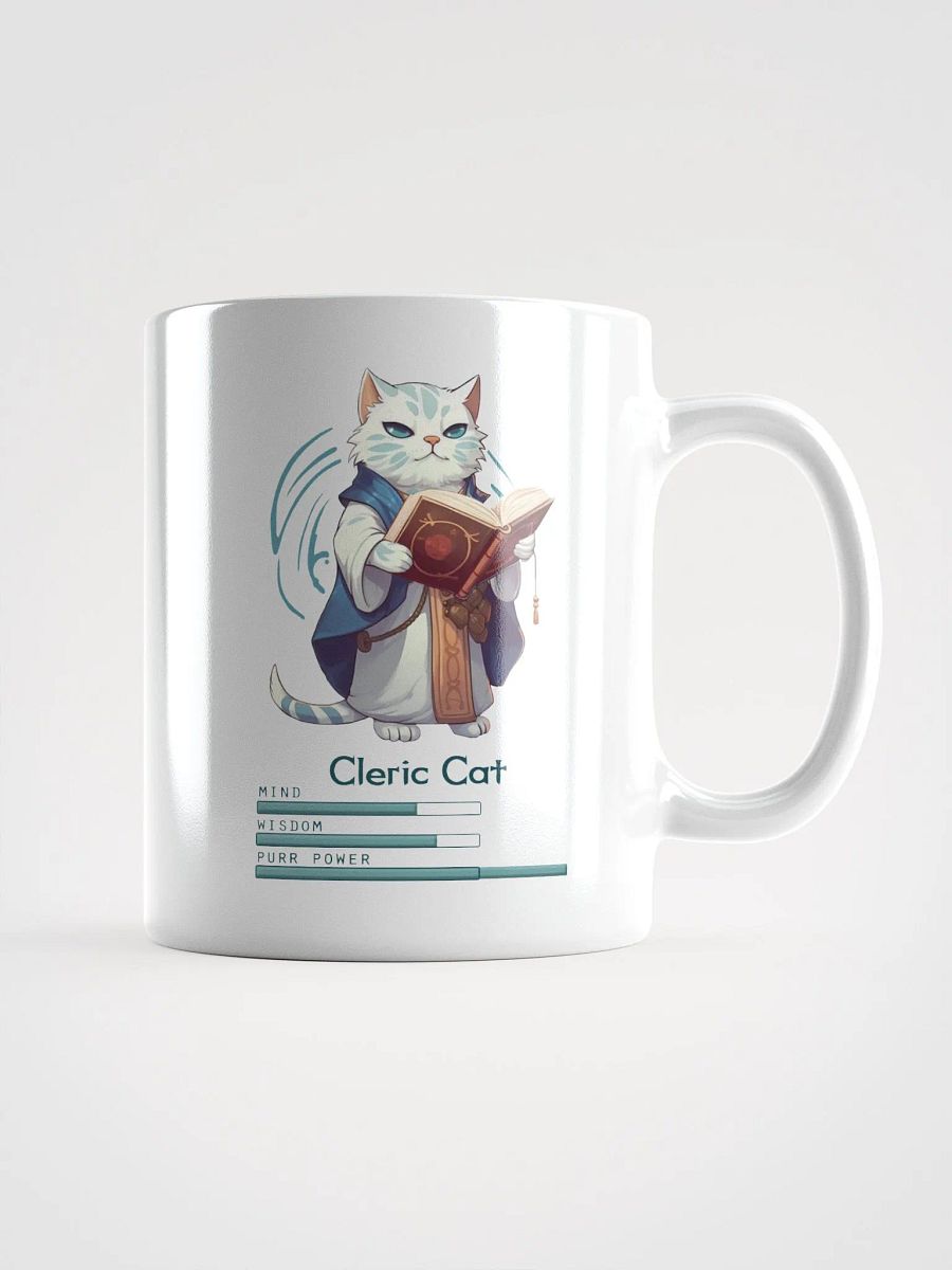 RPG Cleric Cat white ceramic mug 11oz 15oz 20oz for gamers and cat lovers product image (1)