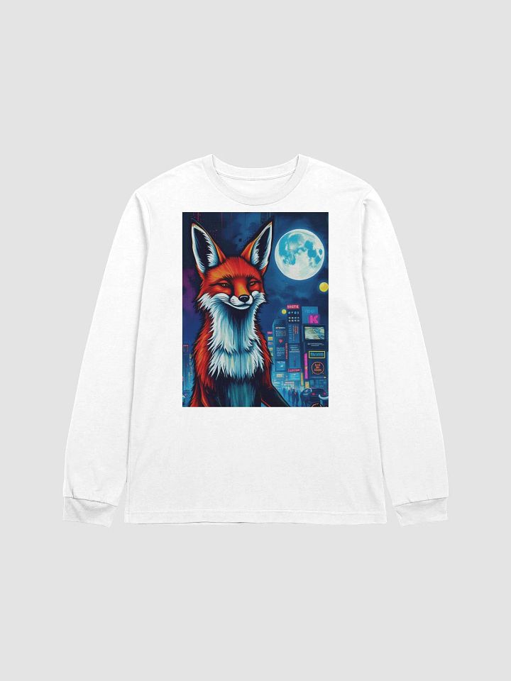 Midnight Fox meditating downtown, Cityscape Long Sleeve Tee product image (1)