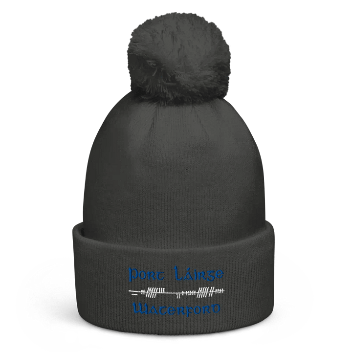 Waterford/Port Láirge, Orthodox style Ogham, blue and white, embroidered Pom-Pom Beanie product image (4)