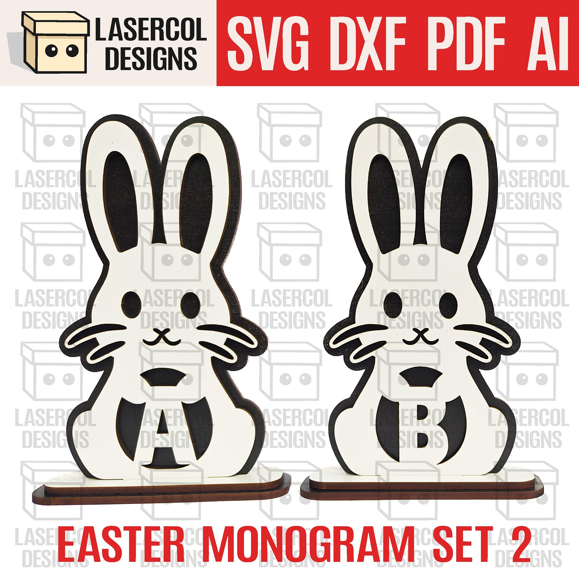 Easter Bunny Monogram Set 2 (3 Sizes) - Laser Cut Files product image (1)