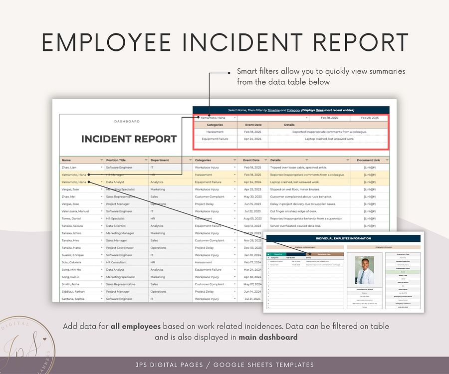 750+ Employee Directory Spreadsheet, Google Sheet Template, Employee Photo Directory, HR Dashboard, Incident Report and Extended Database product image (5)