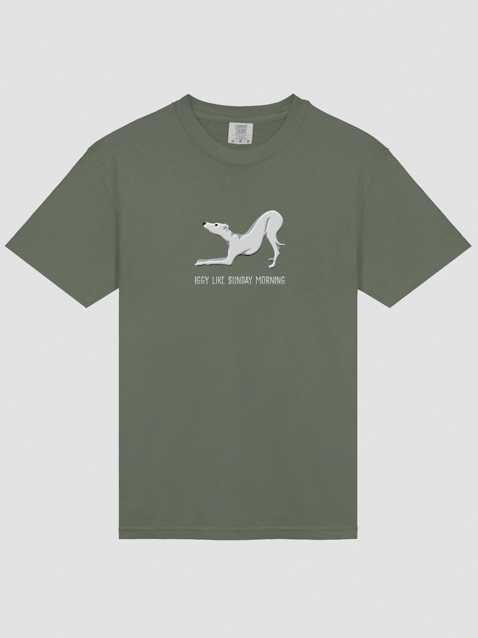 Iggy Like Sunday Morning T-Shirt(Embroidered) of an Italian Greyhound(White) product image (6)