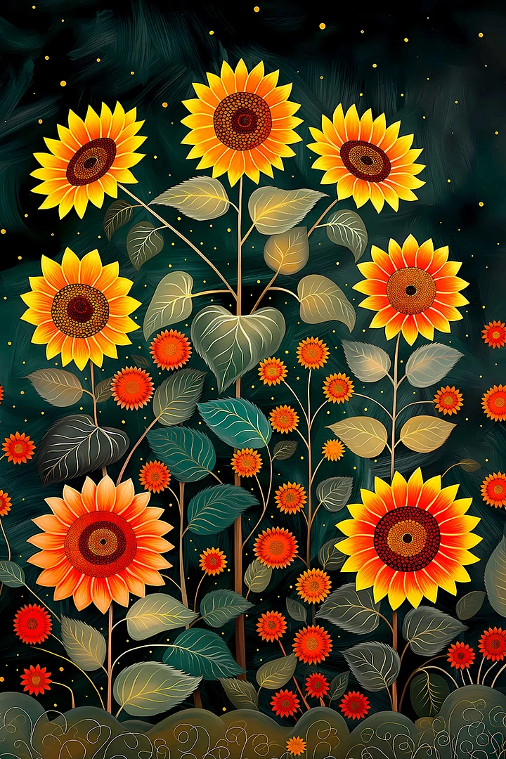 Starry Night Sunflower Field Poster: Vibrant Botanical Art for Warm Home Decor Matte Poster product image (1)
