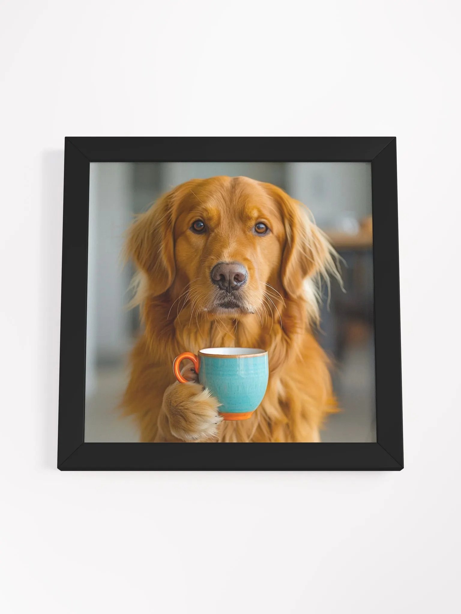 Cute Coffee Lover Golden Retriever Dog Framed Wall Art product image (4)