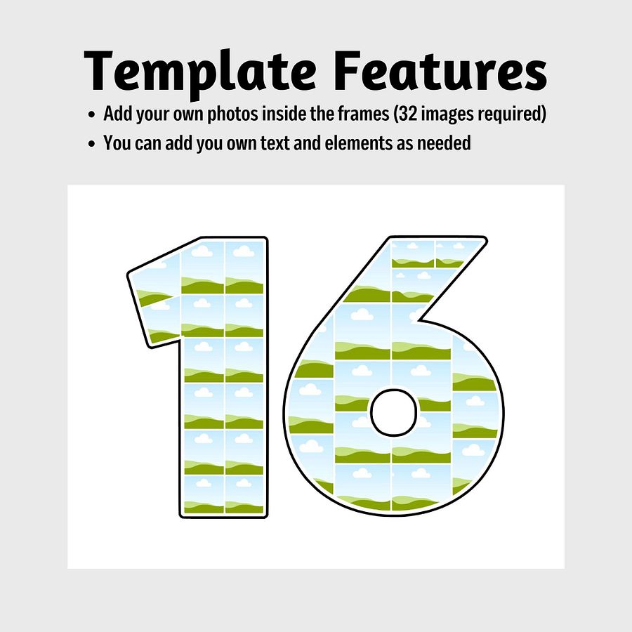 Number 16 Photo Collage Canva Template product image (4)