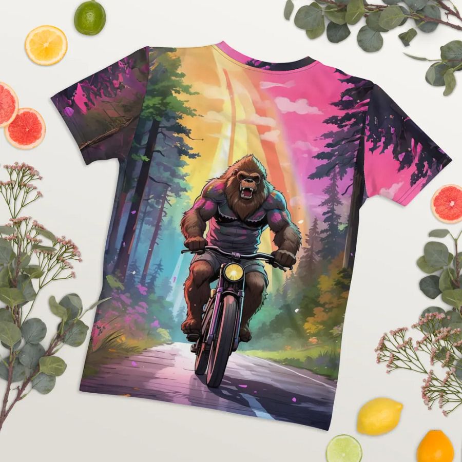 Bigfoot Riding a Motorcycle All Over Print T-shirt product image (8)