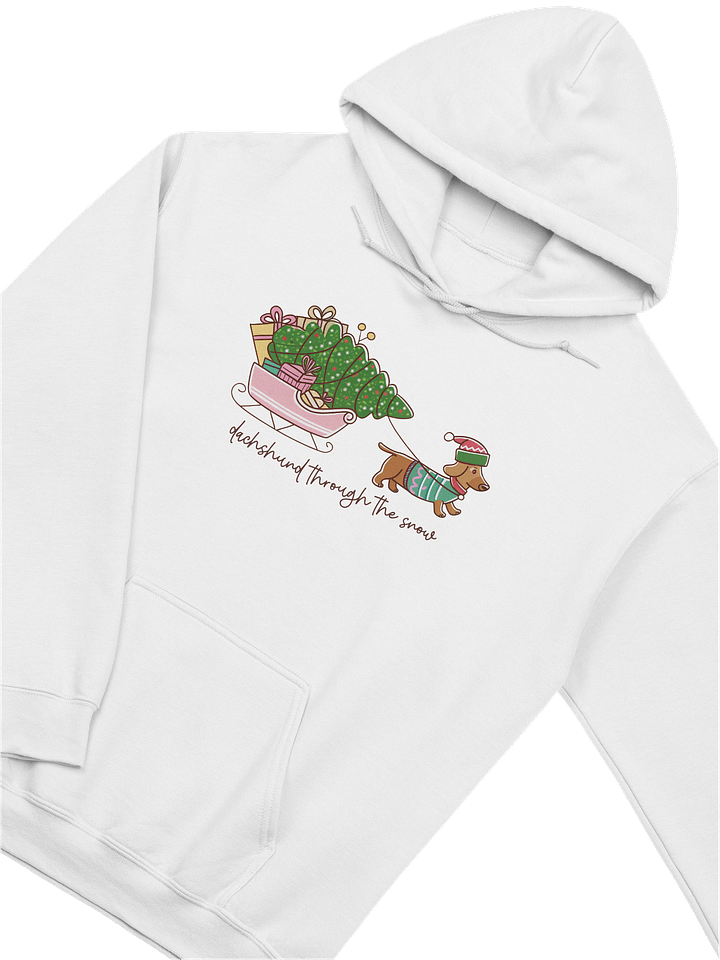 Dachshund Through the Snow Hoodie – Pink Sleigh Christmas Dog Design product image (2)