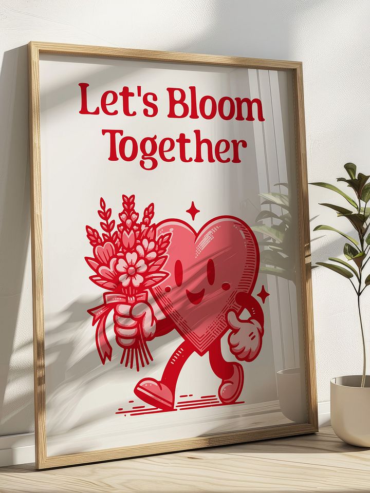 Let's Bloom Together Heart Mascot Retro Art Print product image (1)