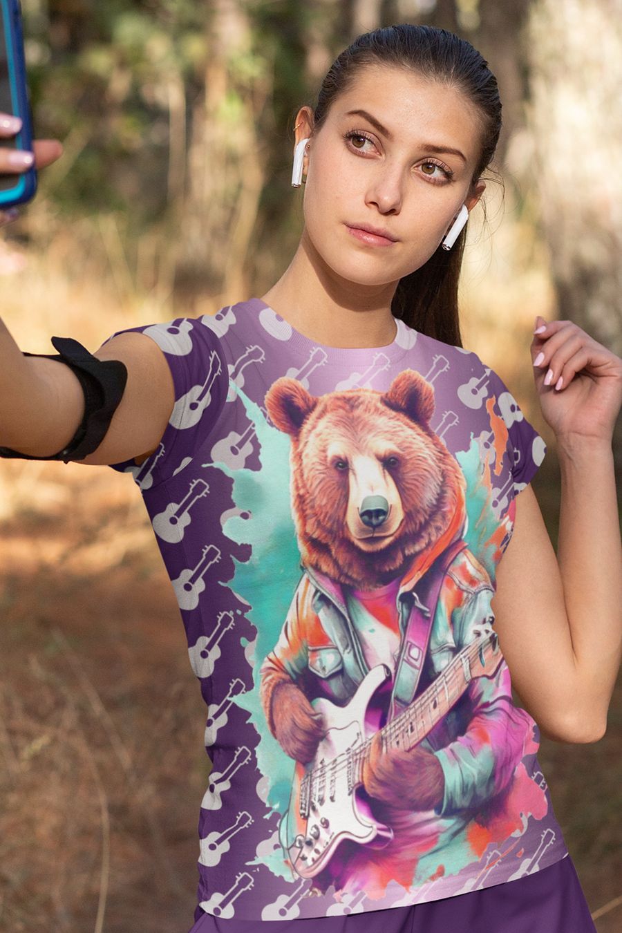 Cool Bear Playing Guitar All Over Print T-shirt product image (1)