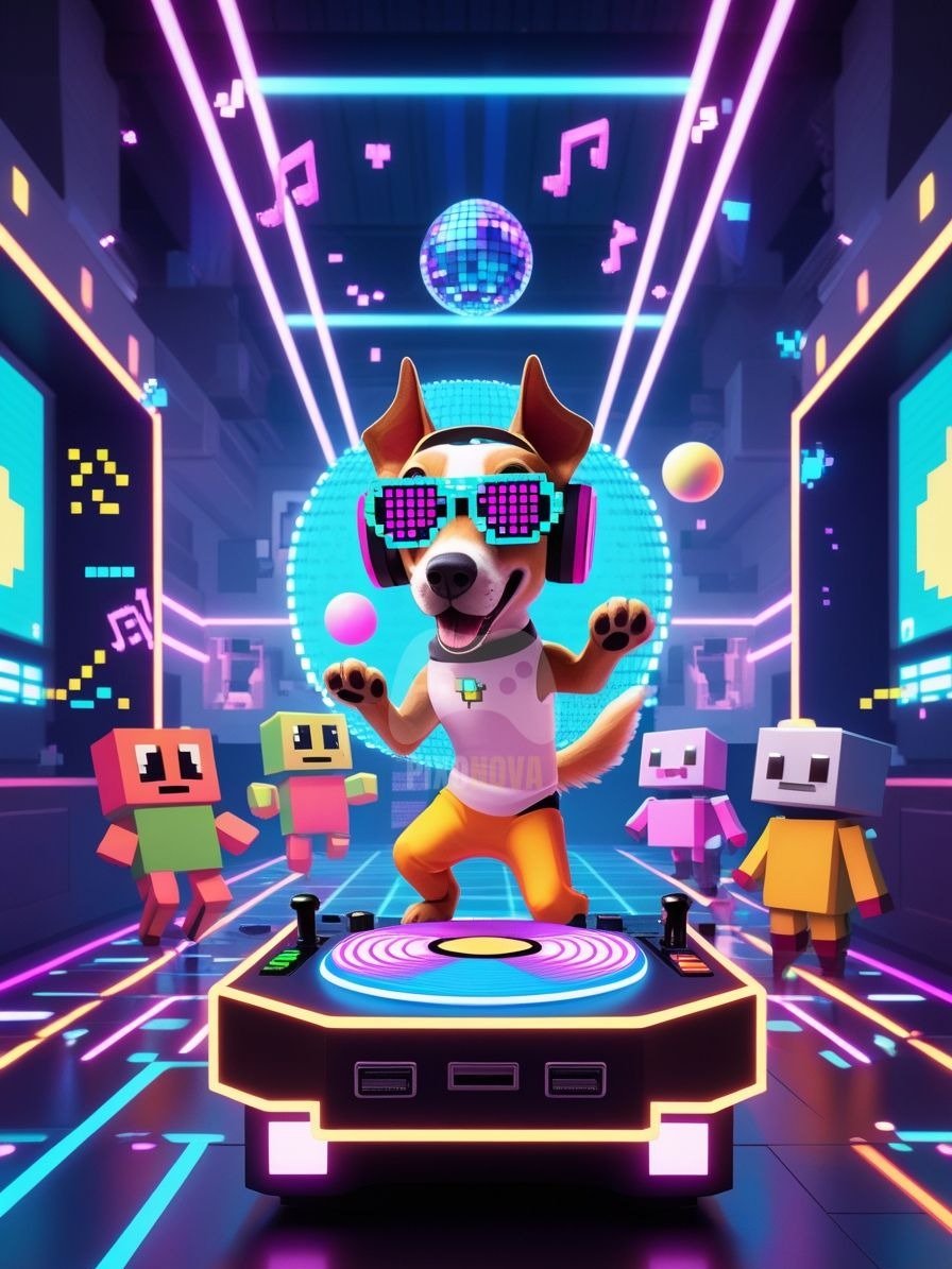 Pixel Party Parade – Track 7: Pixel Groove Machine (Dog Mascot Edition) | 896x1344 px | 4 Variations | PNG + PDF product image (3)