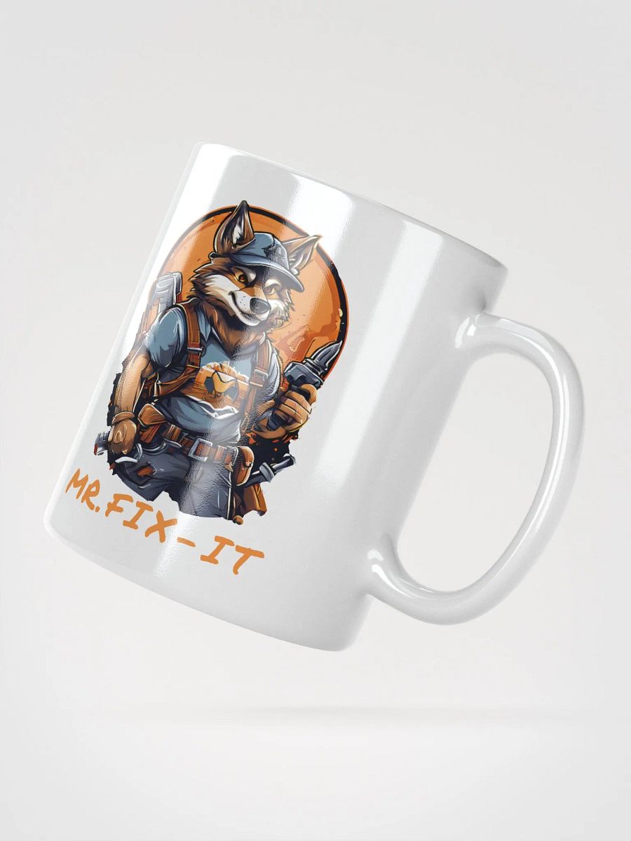 Mr. Fix-It Funny Cartoon Wolf Handyman White Glossy Mug - Unique Two-Sided Print Gift for DIY Enthusiasts product image (4)