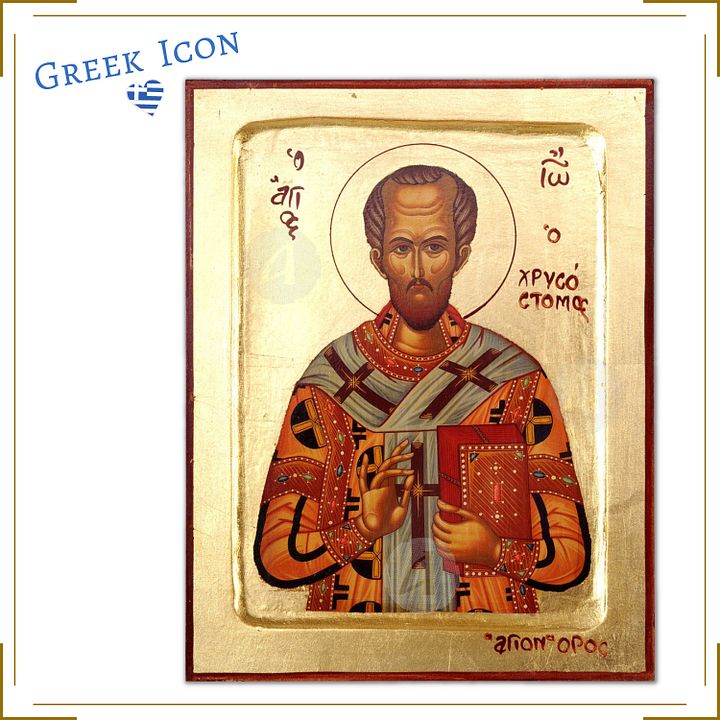 St John Chrysostom Icon,  Greek Handmade Church Icon, Christian Byzantine Art product image (1)