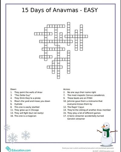 15 Days of Anavmas! Think you know Anav? Test your knowledge of the whole crew by trying out these two crossword puzzles! The...