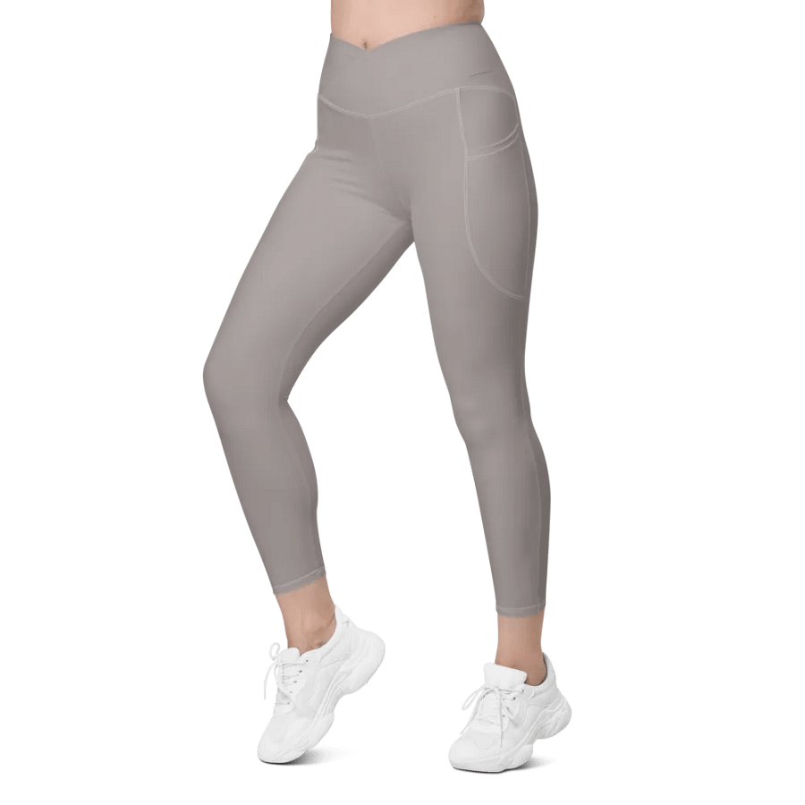 Plain Grey Soft Summer Women's High Waisted Premium Crossover Leggings with Pockets by Treasure Pie product image (6)