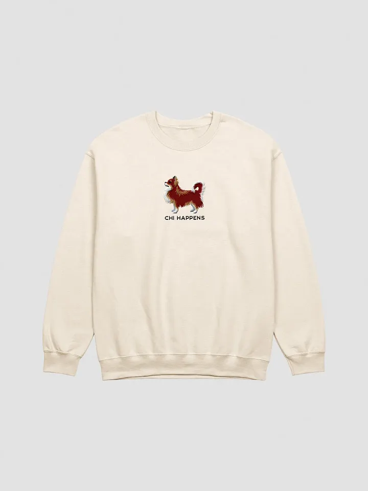 Chi Happens Sweatshirt (Embroidered) of a Longhaired Chihuahua(Chocolate Tricolor) product image (1)