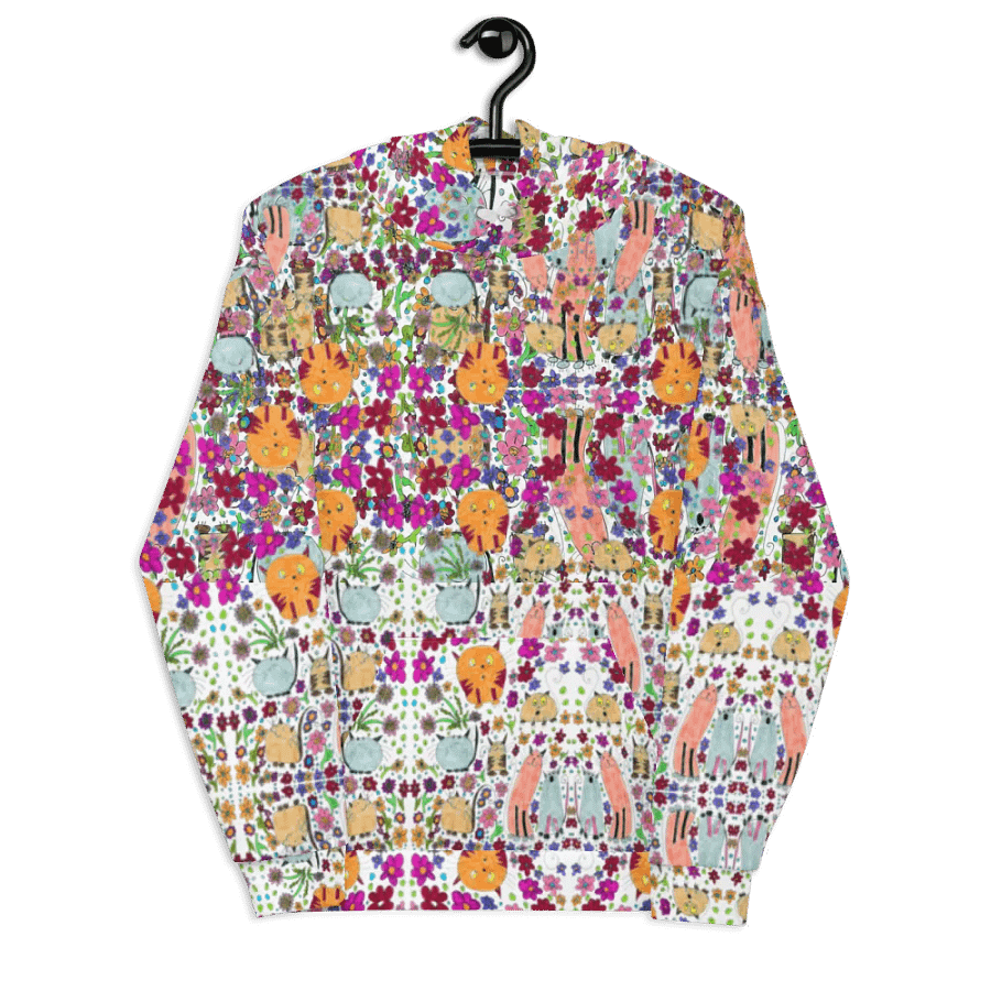 Abstract Floral Doodle Art Cats Unisex Pull Over Hoodie product image (7)