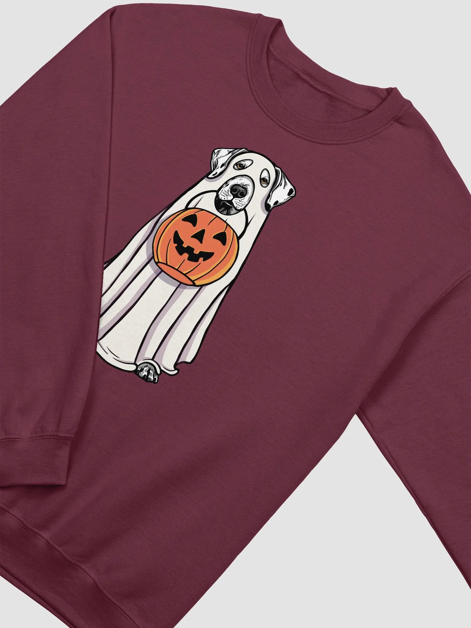 Funny Halloween Dalmatian Sweatshirt | Funny Dog Wearing a Ghost Costume and Holding a Pumpkin Basket product image (13)