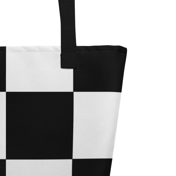 Black and White Big Squares/All-Over Print Large Tote Bag w/ Pocket by Sublicolor product image (2)