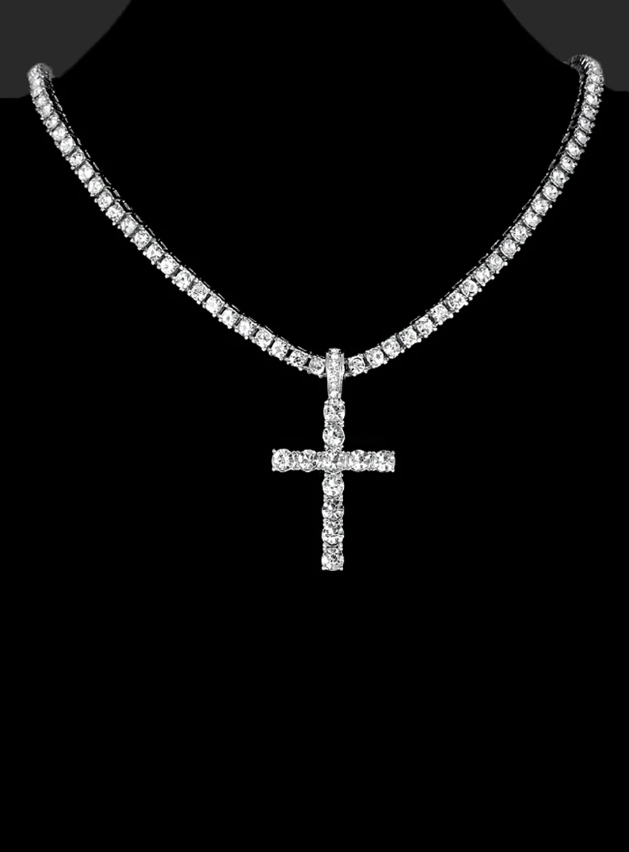 FASHION SILVER RHINESTONE CROSS PENDANT NECKLACE product image (1)