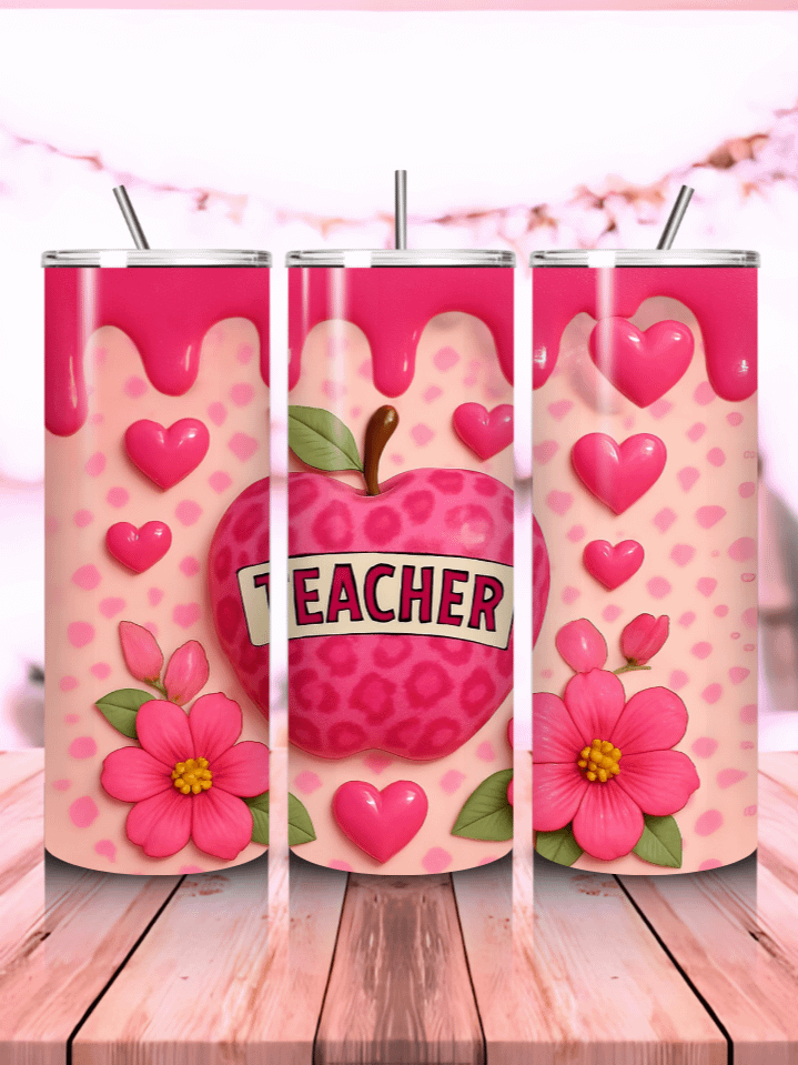 3D Inflated Teacher Tumbler Wrap PNG – 20oz Skinny Sublimation Design with Bold Puffy Letters & Fun Classroom Elements – Trendy Teacher Life Theme – 300 DPI Instant Digital Download product image (1)