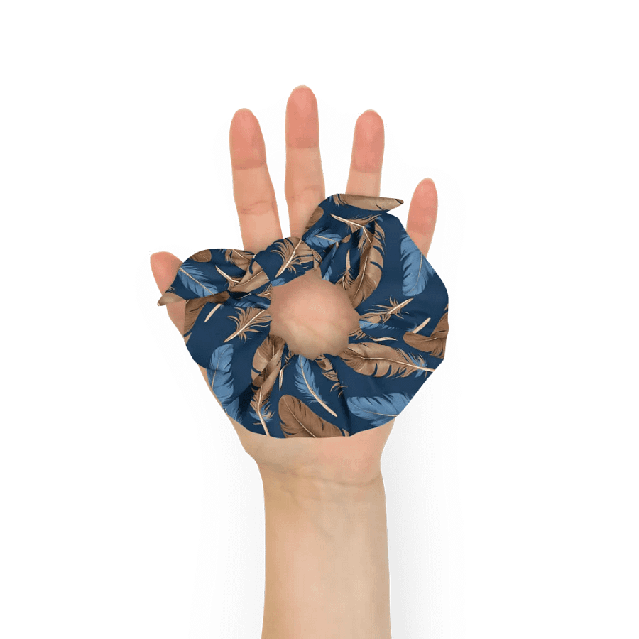 Hair Scrunchie - Blue and Brown Feathers on Blue Background product image (6)