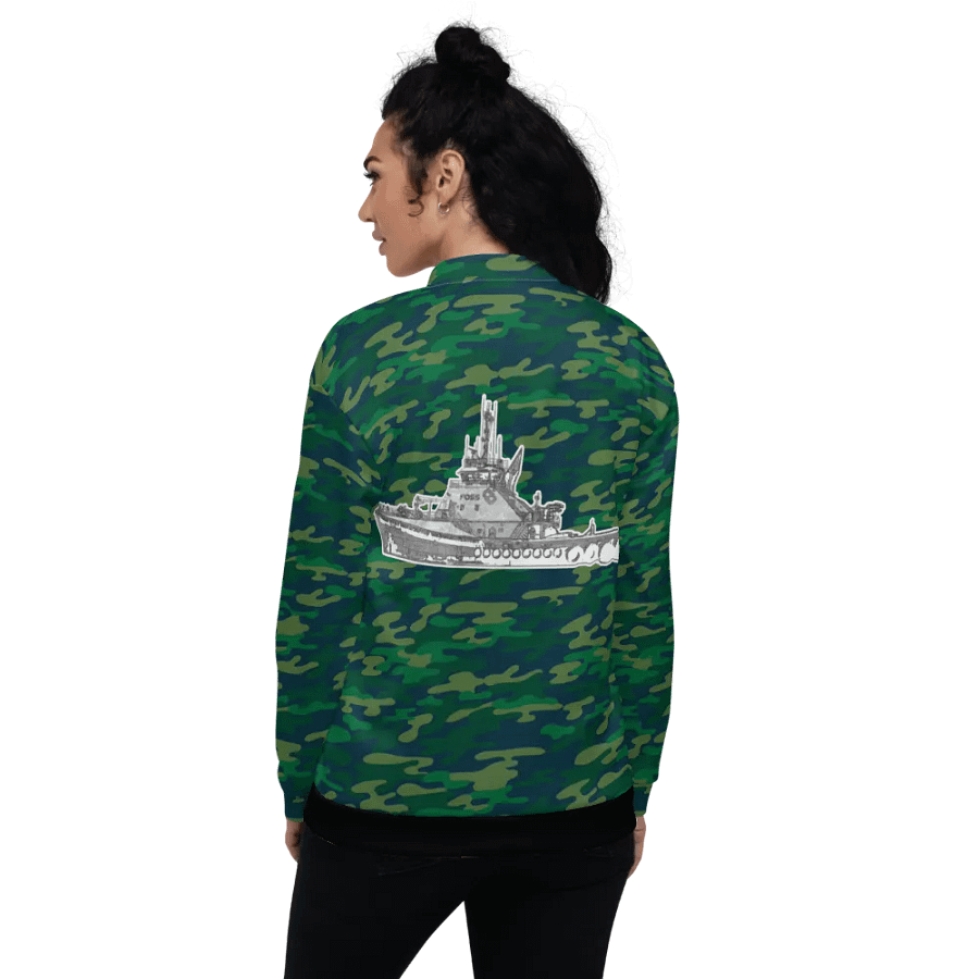 Foss Tugboat Sketch Teal Camouflage Bomber Jacket product image (7)