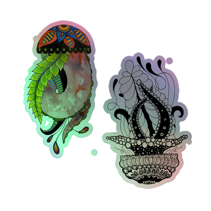 Intricate Botanical Jellyfish Holographic Sticker Set product image (1)