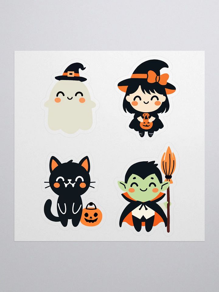 Kiss-Cut Cute Halloween Stickers Sheet – Adorable Ghost, Black Cat, Witch, and Vampire Stickers for Halloween Fun product image (1)