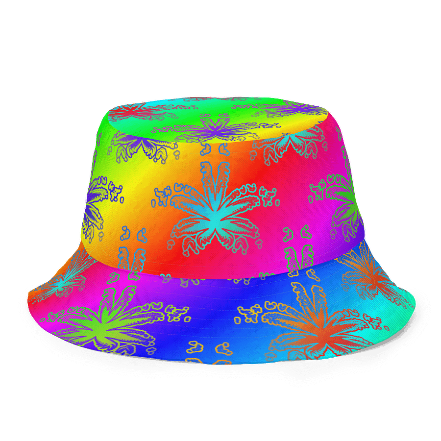 Rad Rainbow Reefer Reversible Bucket Hat, Happy Pride Pot Leaf Pattern Fashion Accessory, Colorful Queer Twisted Weed Leaves LGBTQIA+ Art product image (2)