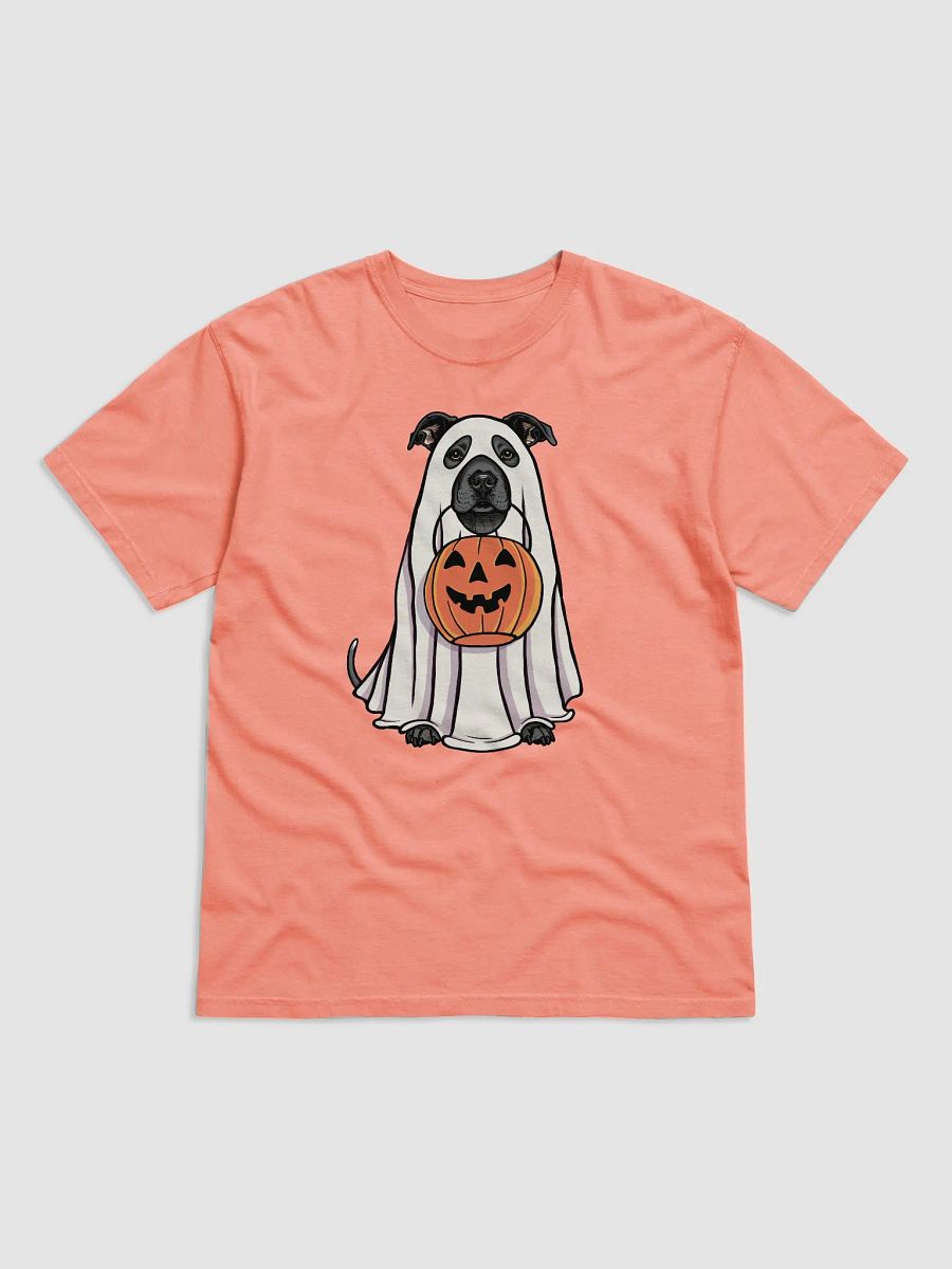 Funny Halloween Staffordshire Terrier(Blue) T-Shirt | Funny Staffy Wearing a Ghost Costume and Holding a Pumpkin Basket product image (22)