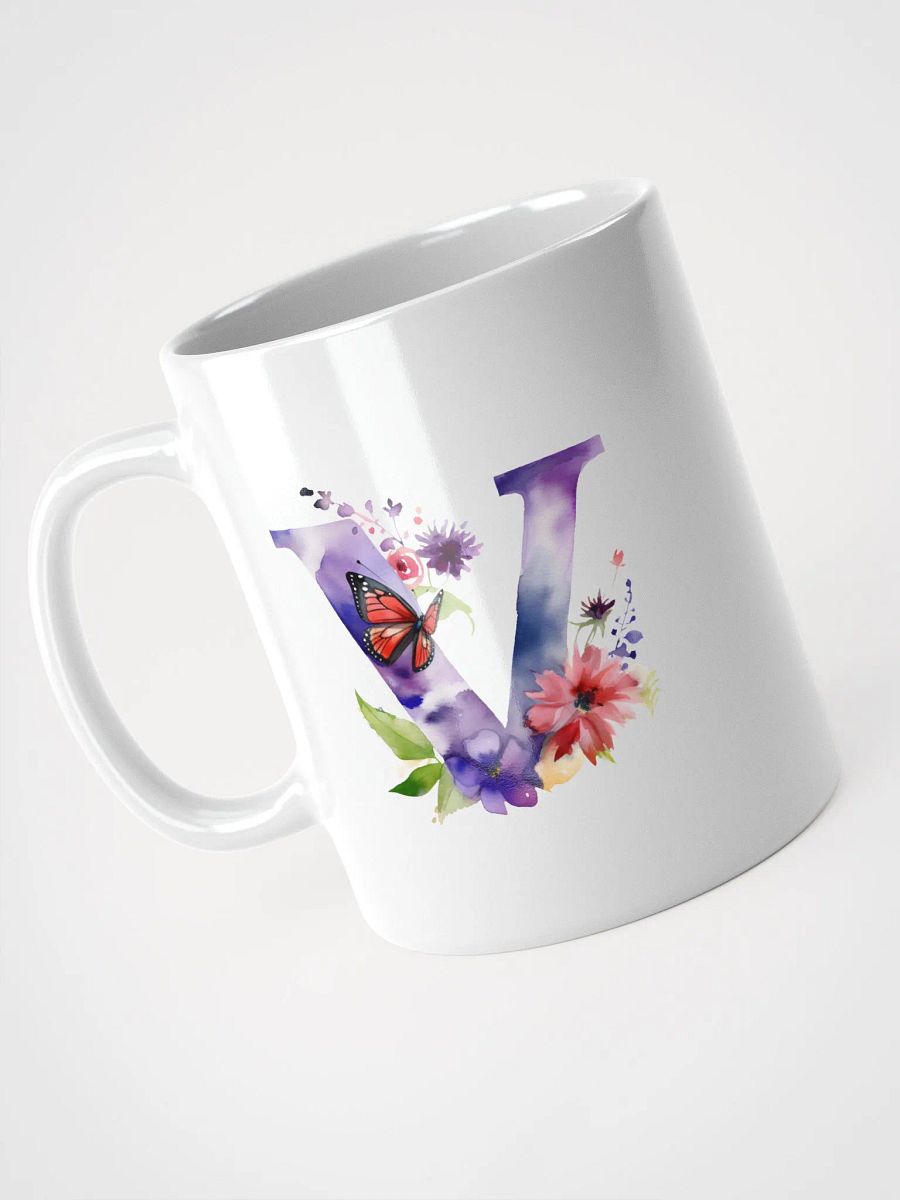 Letter V Monogram Floral Fantasy White Glossy Mug product image (7)