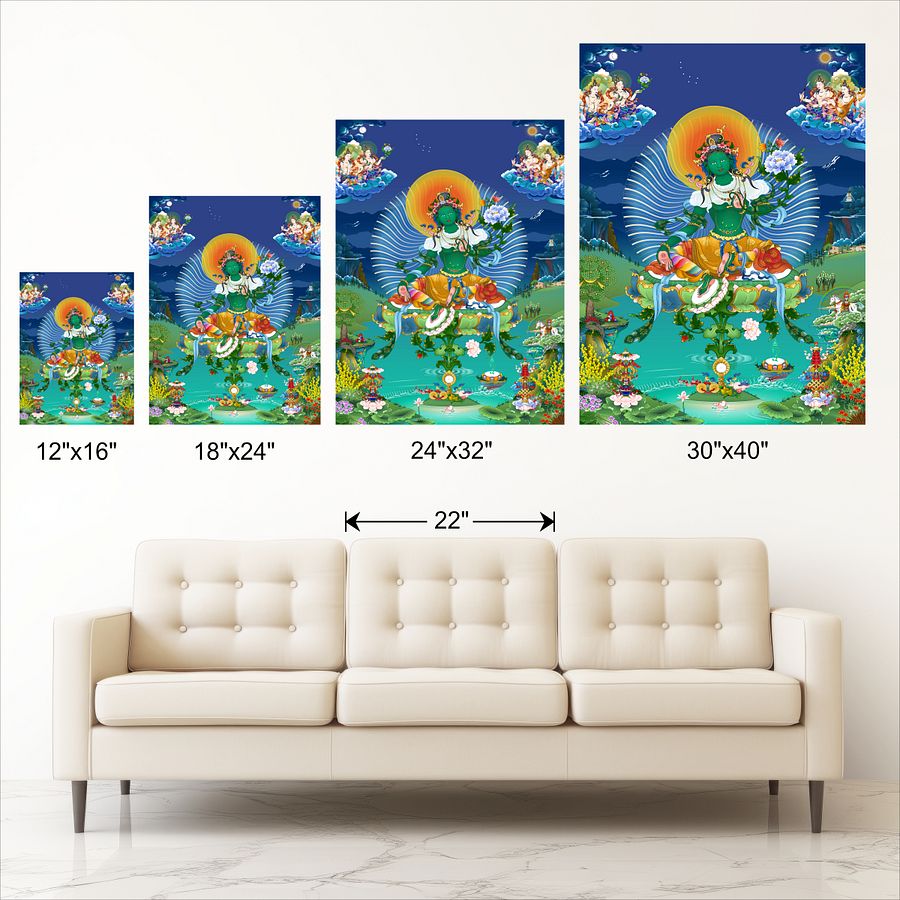 Green Tara in Tushita thangka canvas print product image (11)