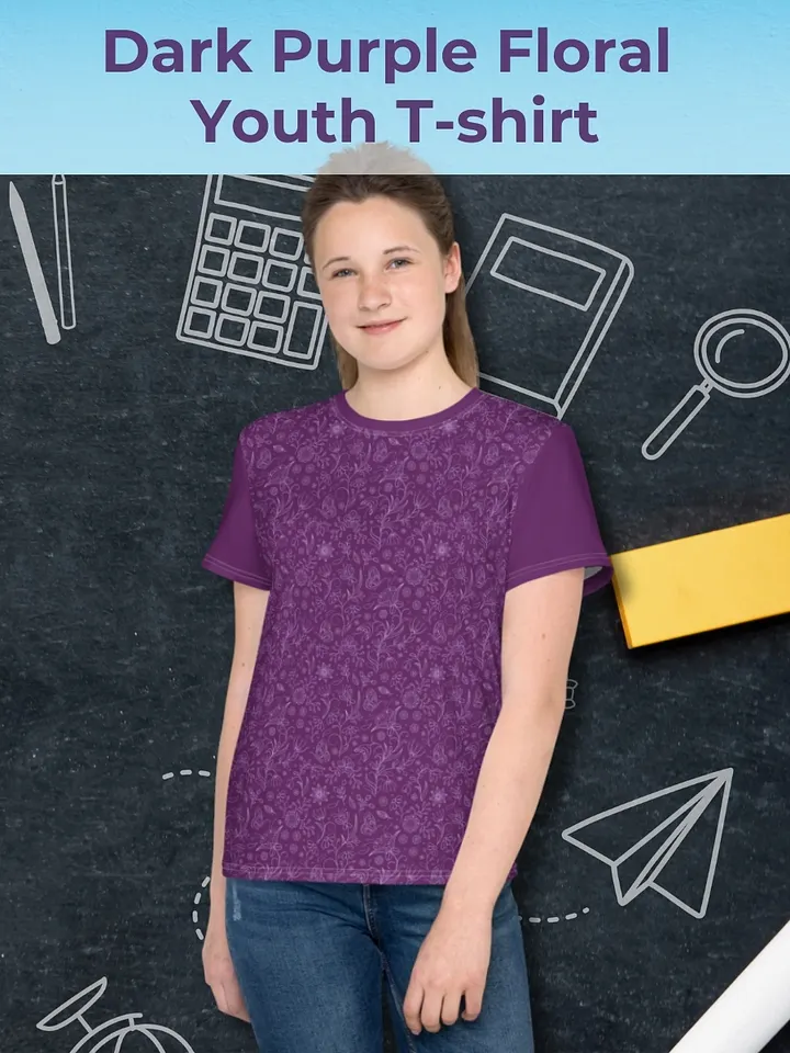 Dark Purple Floral Youth Crew Neck T-shirt product image (1)