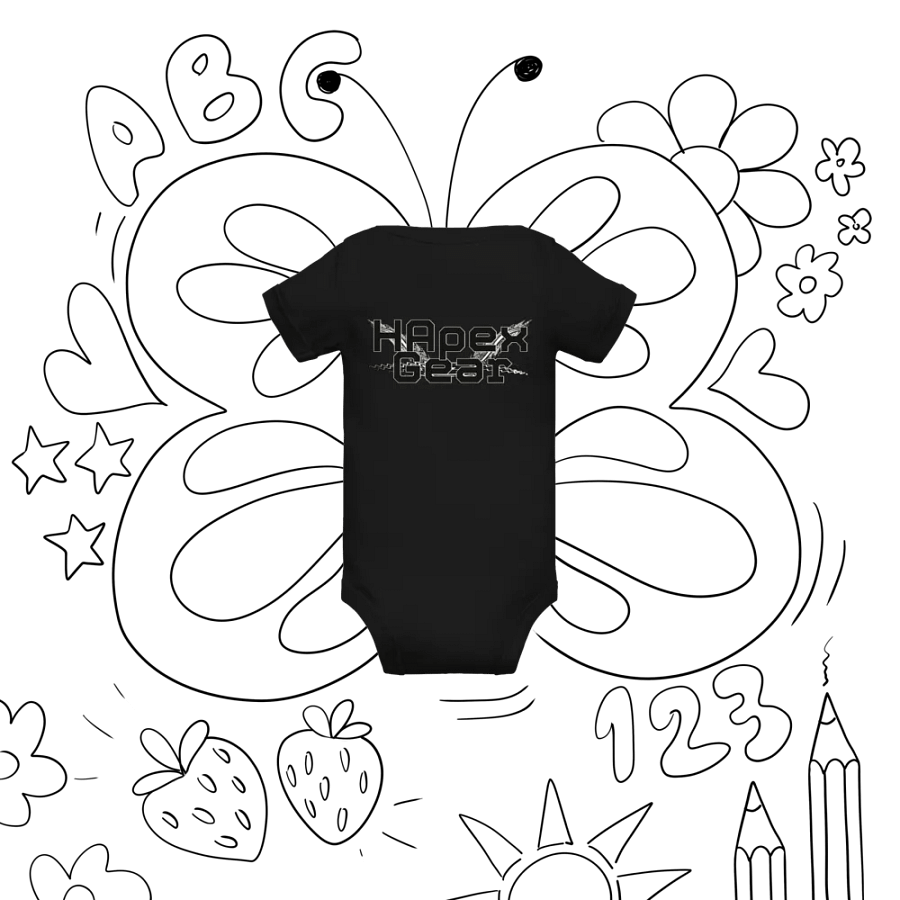 Baby Short Sleeve One Piece - Embroidered - Black HApex Gear White Logo product image (10)