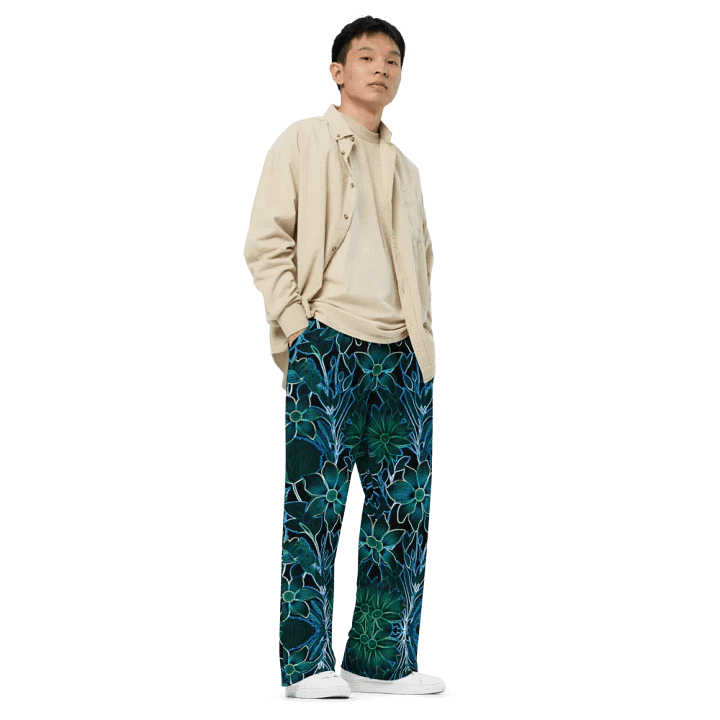 Trippy Teal Floral/All-Over Print Unisex Wide-Leg Pants by Sublicolor product image (1)