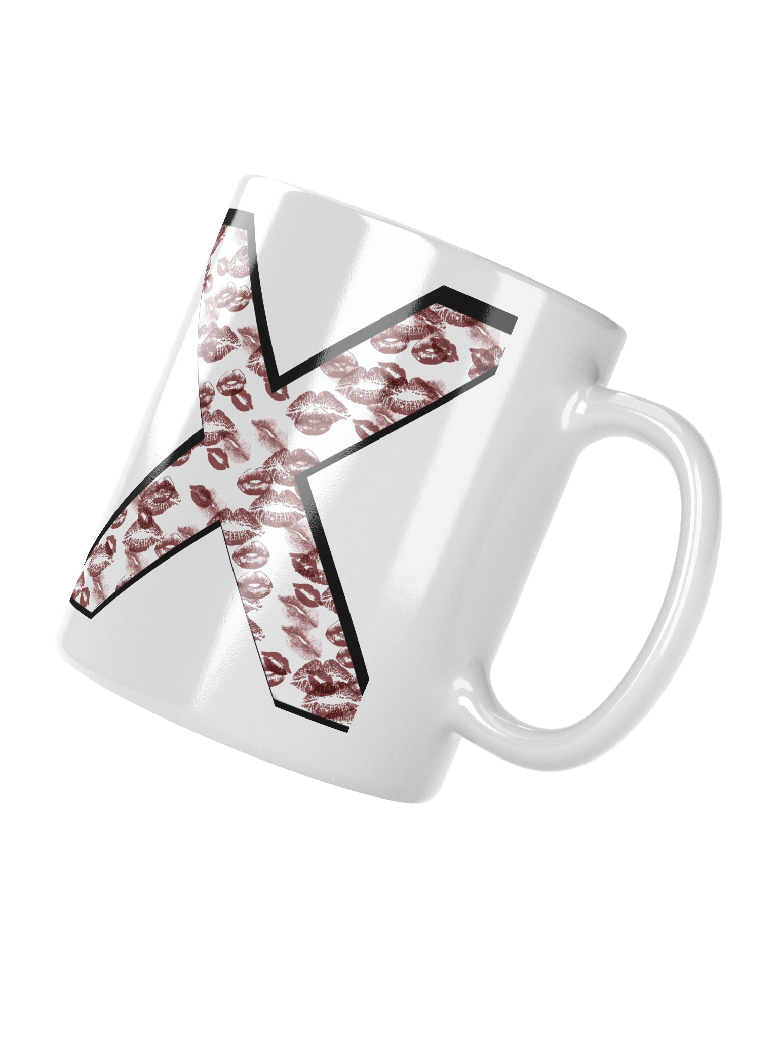 White X Burgundy Lipstick Kisses | Glossy White Mug product image (5)