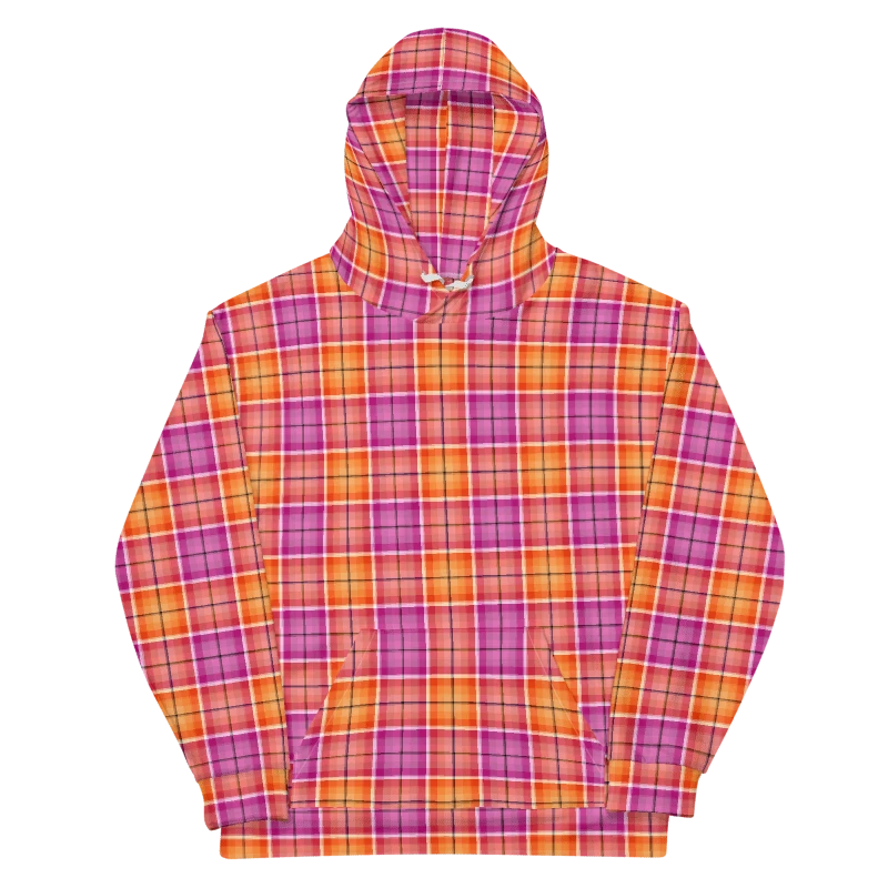 Bright Orange and Pink Plaid Hoodie product image (6)