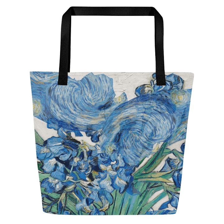 Big printed tote bag with Van Gogh inspired irises and starry night  design product image (2)