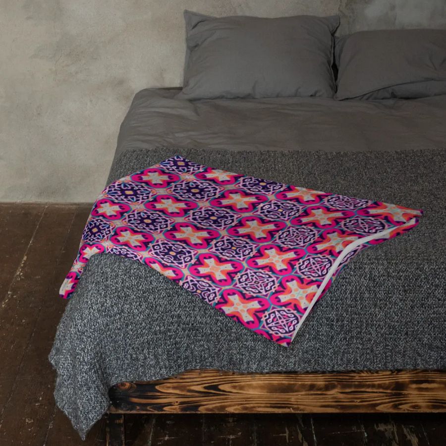 Bloom & Glow Throw Blanket – Colorful Crosses, Circles, and Flowers product image (3)