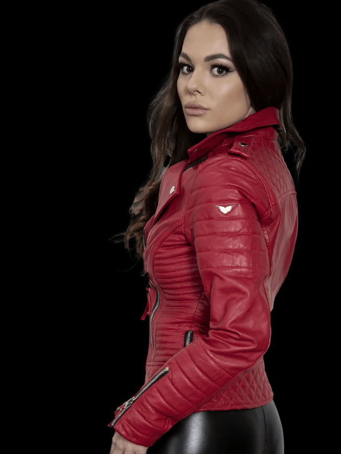 Ladies Quilted Red Leather Moto Jacket product image (2)