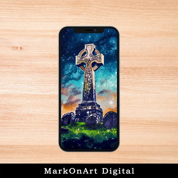 Irish Celtic Cross by Starlight Art For Mobile Phone Wallpaper or Lock Screen | High Res for iPhone or Android Cellphones product image (1)