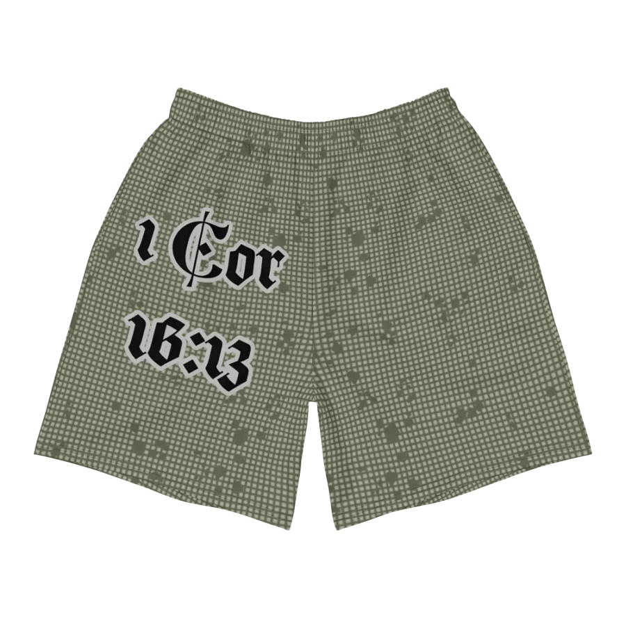 Faithful Camo: 1 Corinthians 16:13 Unisex Athletics Shorts - Desert Night Camo product image (11)