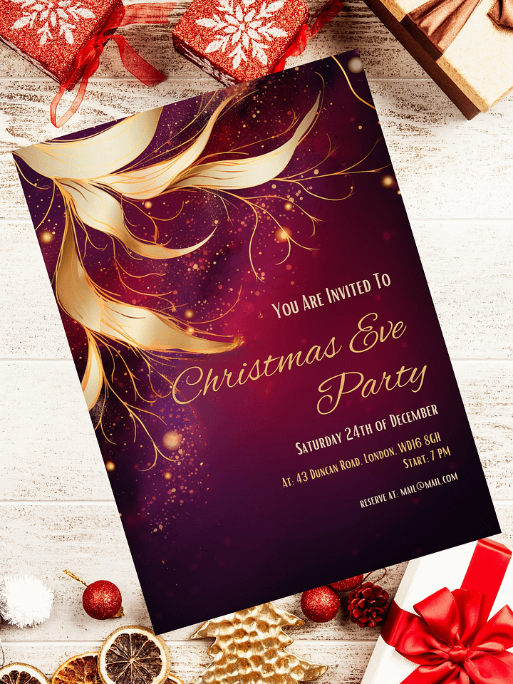 Red, Purple and Gold Christmas Party Invitation | Editable in Canva | Christmas Party Printable | Holiday Invitation Template | Canva product image (1)